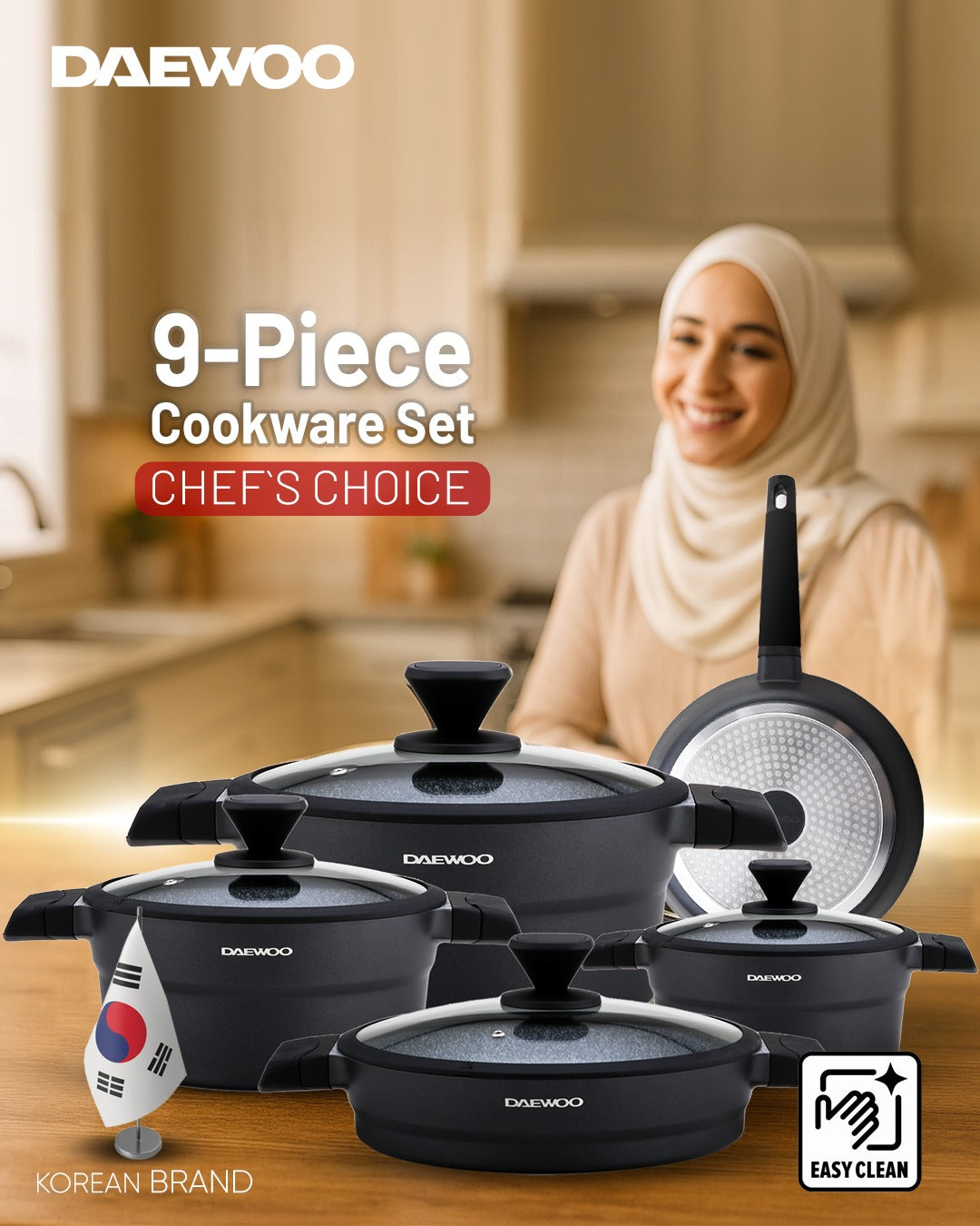 9-Piece Granite Cooking Set - Black & Grey
