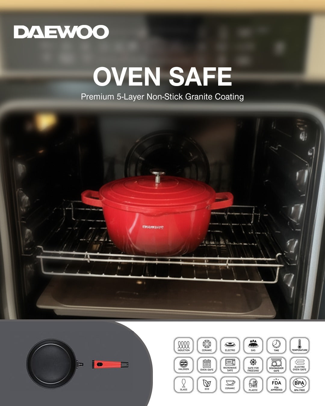 Granite Casserole Pot with Lid 28 Cm - Red