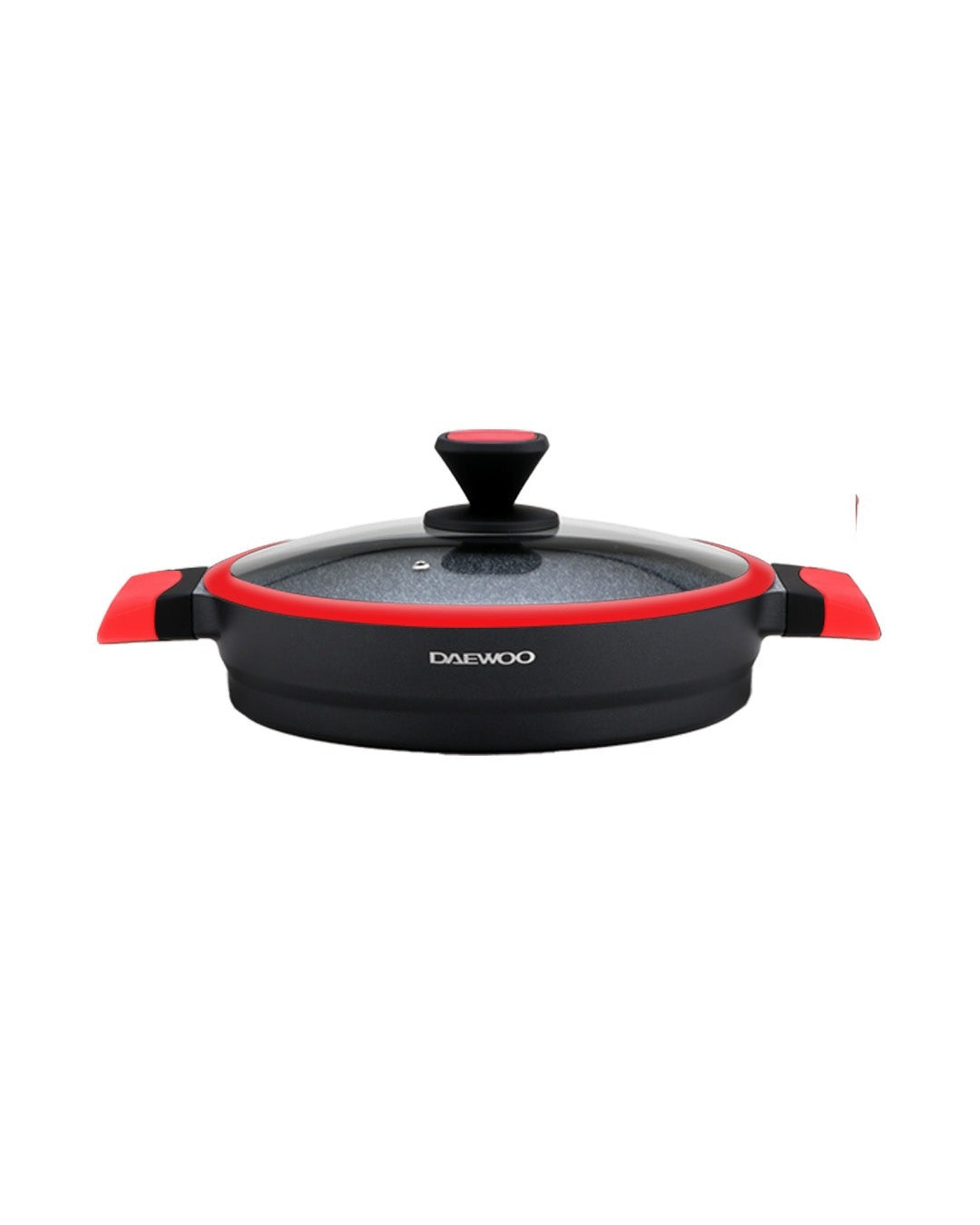 Granite Shallow Pot With Lid 28 Cm - Black & Red