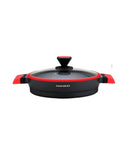 Granite Shallow Pot With Lid 28 Cm - Black & Red