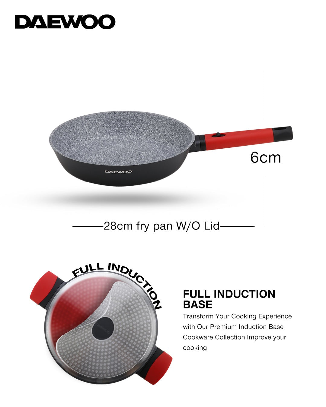 مقلاة جرانيت غير لاصقة 28 سم - أسود & أحمر