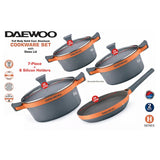 Daewoo H Series 7 Pcs Granite Cooking Set 28, 24, 20 Cm Pot, 26 Cm Pan With 2 Pcs Of Utensil Tools - Orange & Grey