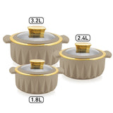 Daewoo Food Warmer Casserole Set – 3 Pieces (3.2L, 2.4L, 1.8L)