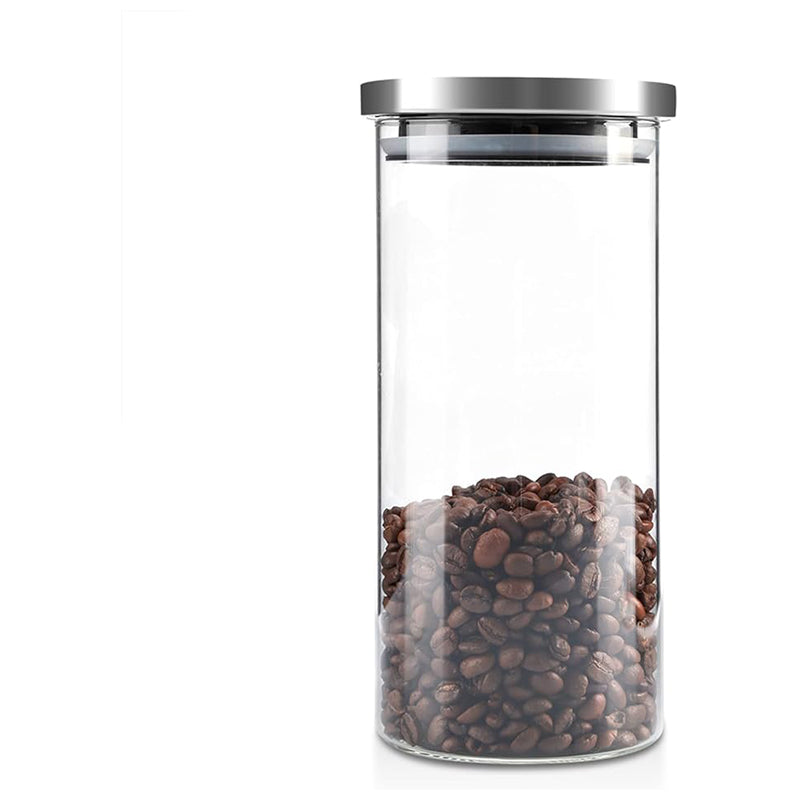 Canister Glass W/Steel Lid Medium- Clear