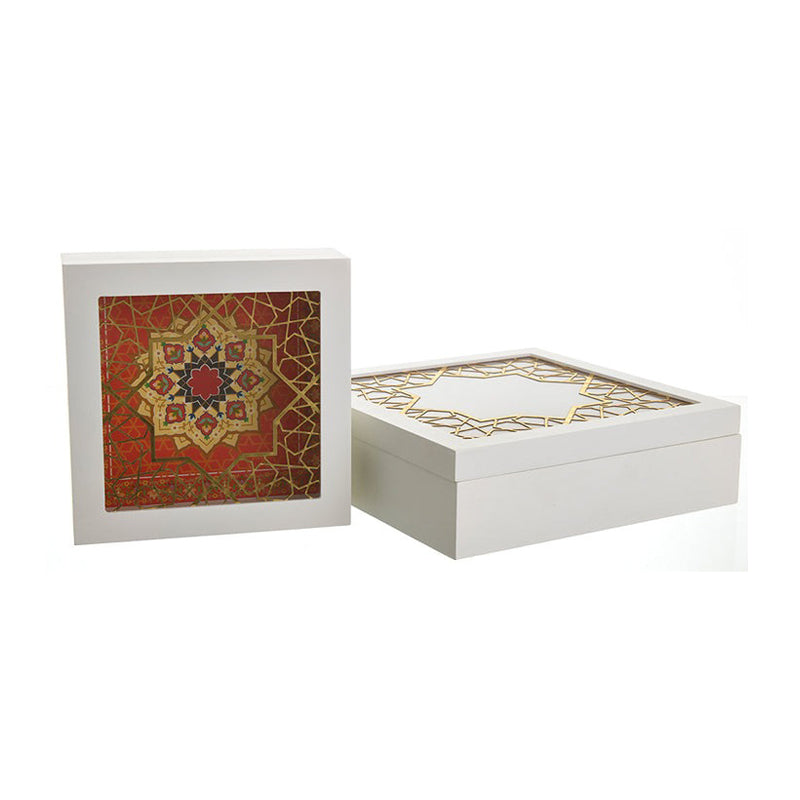 Wooden Storage Box Square -Sadu Design 24X24Cm - Red