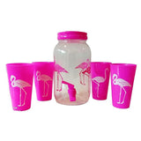 Plastic Juice Dispenser With 4Glass Flamingo - Clear & Pink