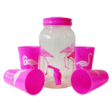 Plastic Juice Dispenser With 4Glass Flamingo - Clear & Pink