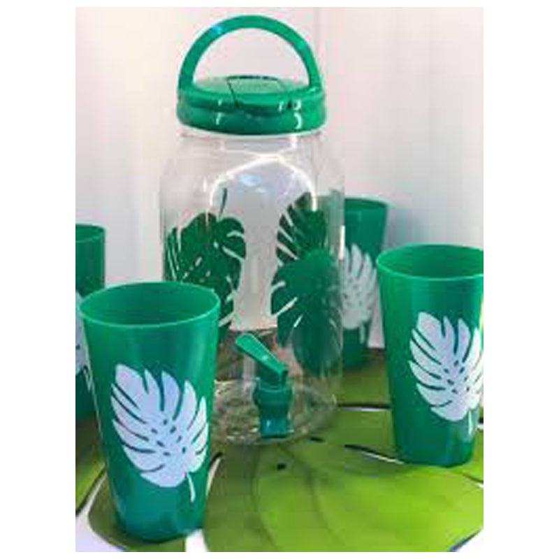 Plastic Juice Dispenser With 4 Glass Palm Leaves- Clear