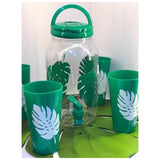 Plastic Juice Dispenser With 4 Glass Palm Leaves- Clear