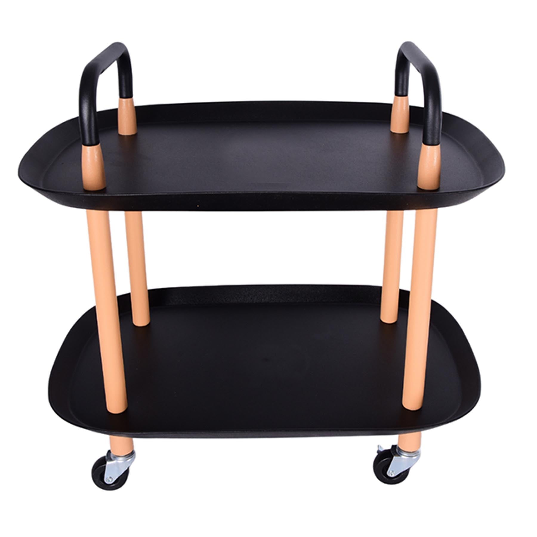 2 Layer Storage Rack With Wheels - Black Color