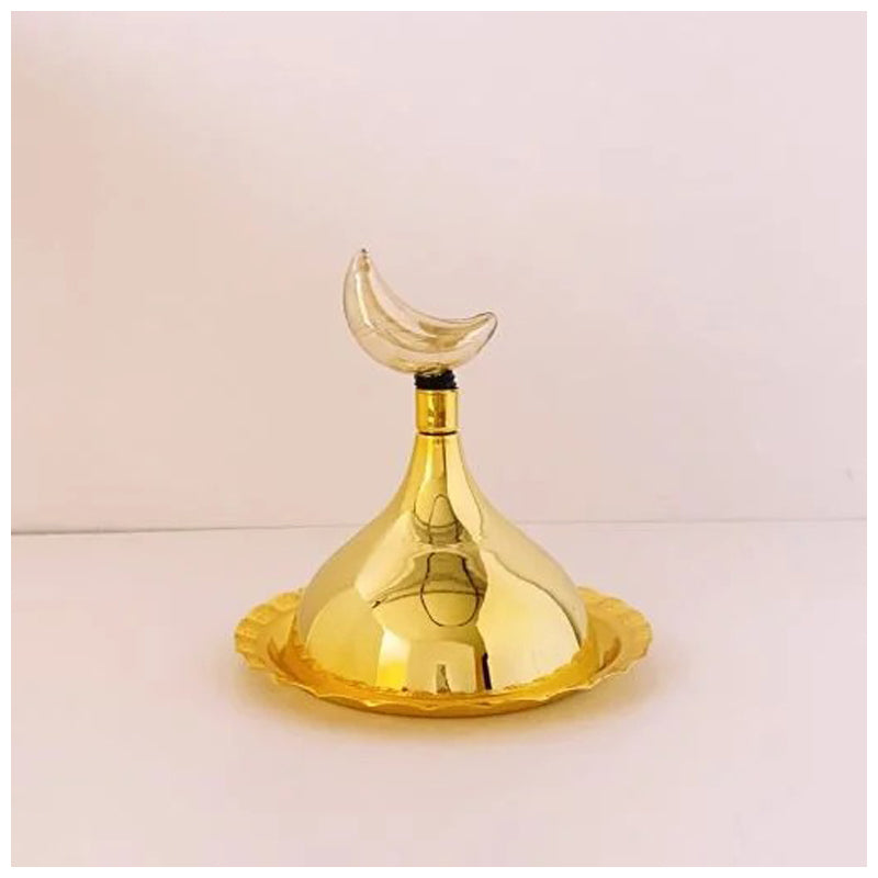 Iron Fruit Plate With Led Glass Moon Small -Gold
