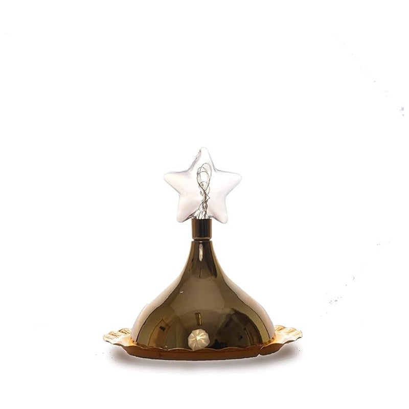 Iron Fruit Plate W/Led Glass Star Large-Gold