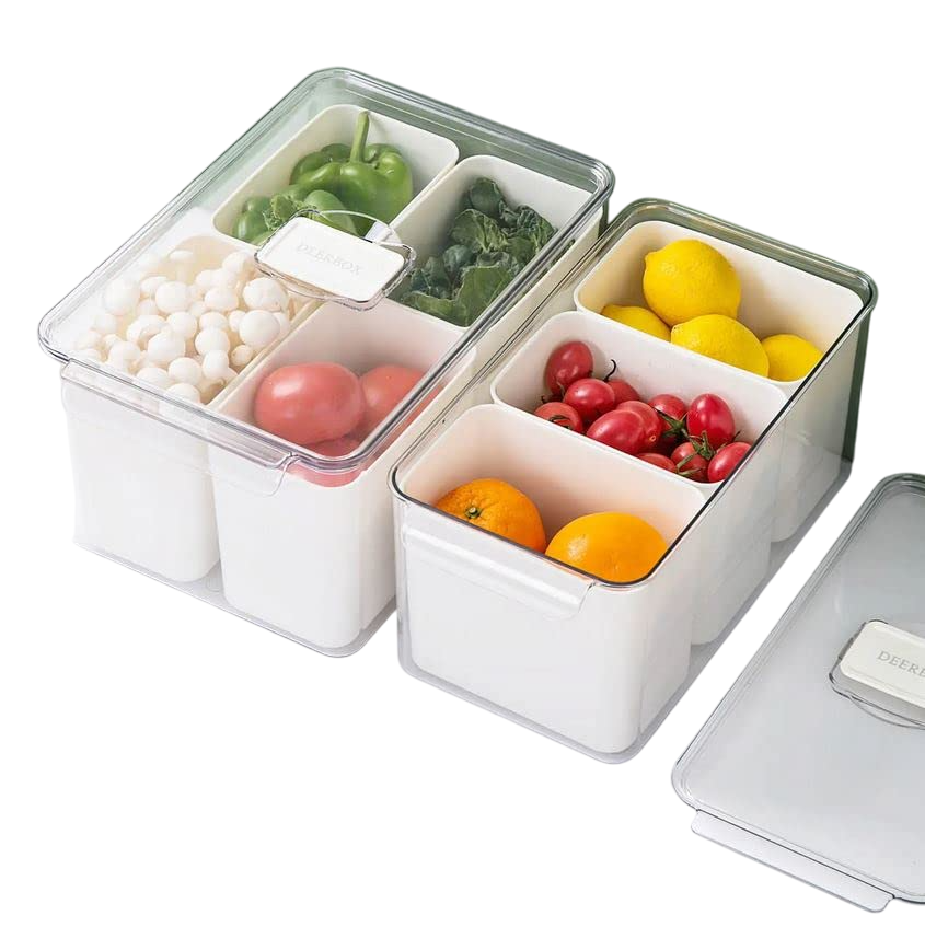 Deer Box Fridge Organizer W/4 Compartments Clr 32.5X21X15.5Cm - Clear