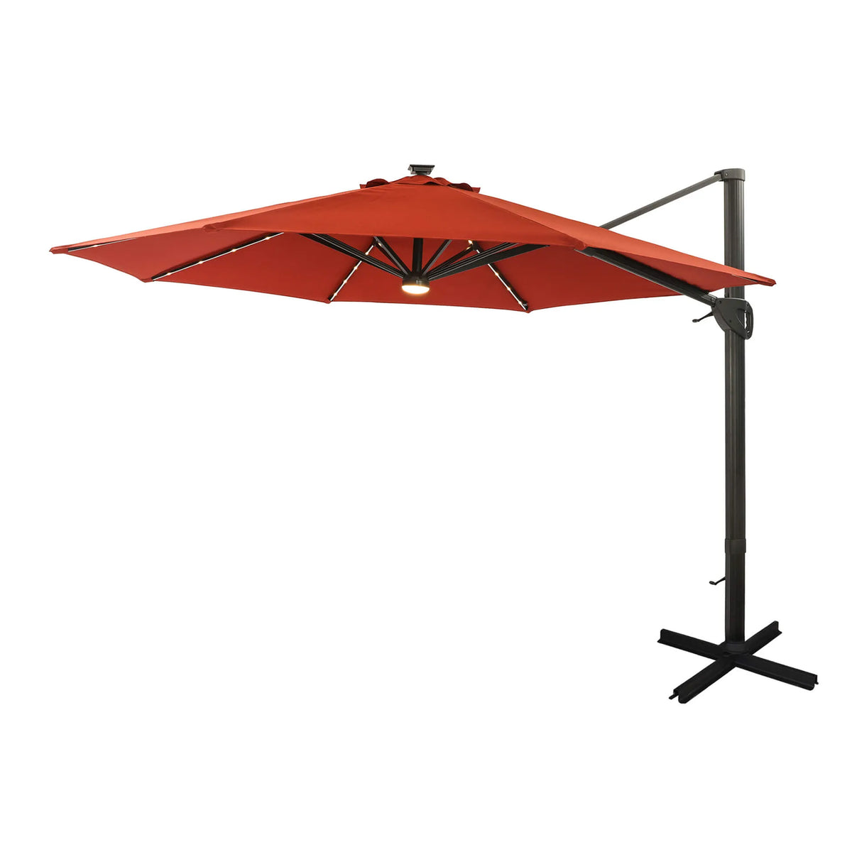 Solar Powered Aluminum Polyester LED Lighted Patio Umbrella