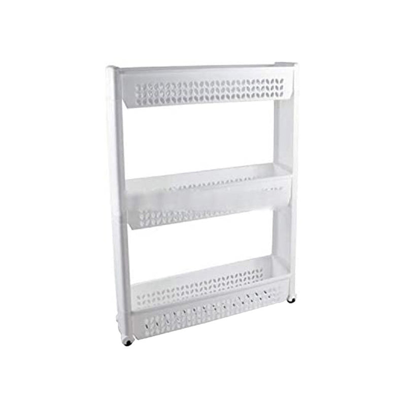 3-Tier Storage Stand With Wheels – Movable Organizer For Kitchen Or Bathroom - White