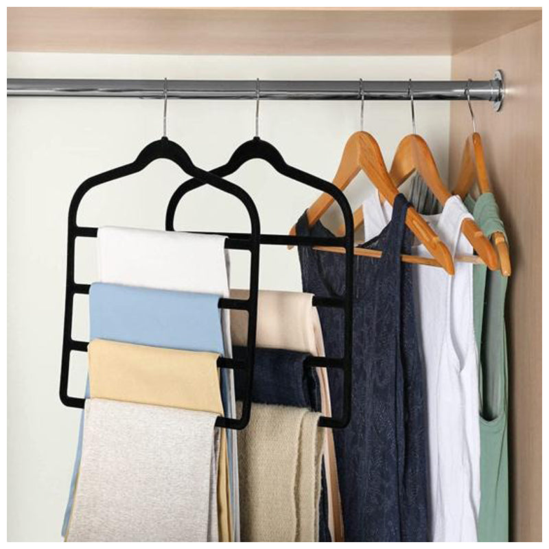 3Pc 4 Layer Velvet Hanger 45X43.5Cm - Black