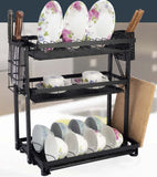 Foldable 3-Tier Dish Drying Rack With Wall Hanging Option-Black