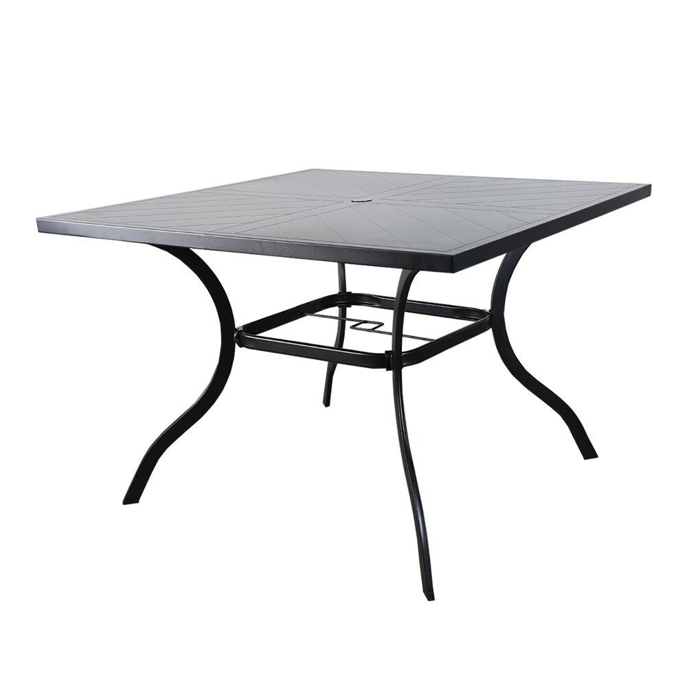 طقم جلوس فاخر للحديقة بإطار معدني وطاولة مربعة - رمادي