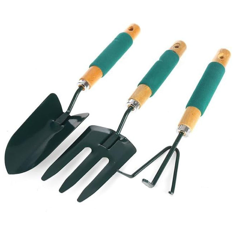 3 Pieces Metal Garden Tool Set-Green-Black