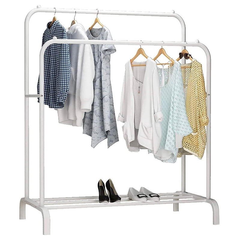 Portable Metal Garment Rack Double Pole - White