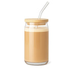 Glass Tumbler With Glass Straw(7X13Cm)-Clear- Beige