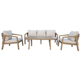 4Pc Aluminum Sofa Set – Cushions (3-Seater + 1-Seater + Table)-White&Wooden
