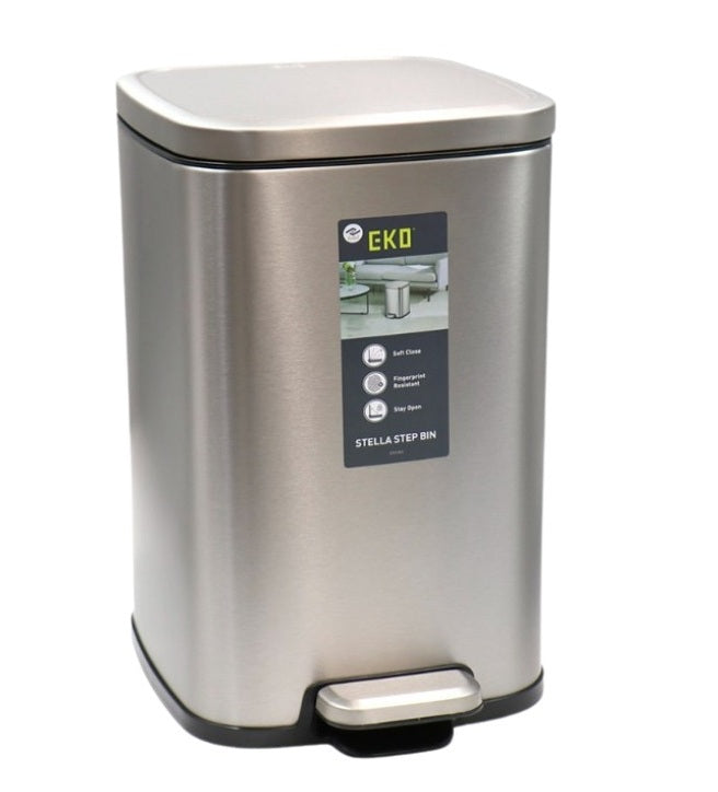 Eko Stainless Steel Pedal Bin With Soft-Close Lid – 12 L-Silver