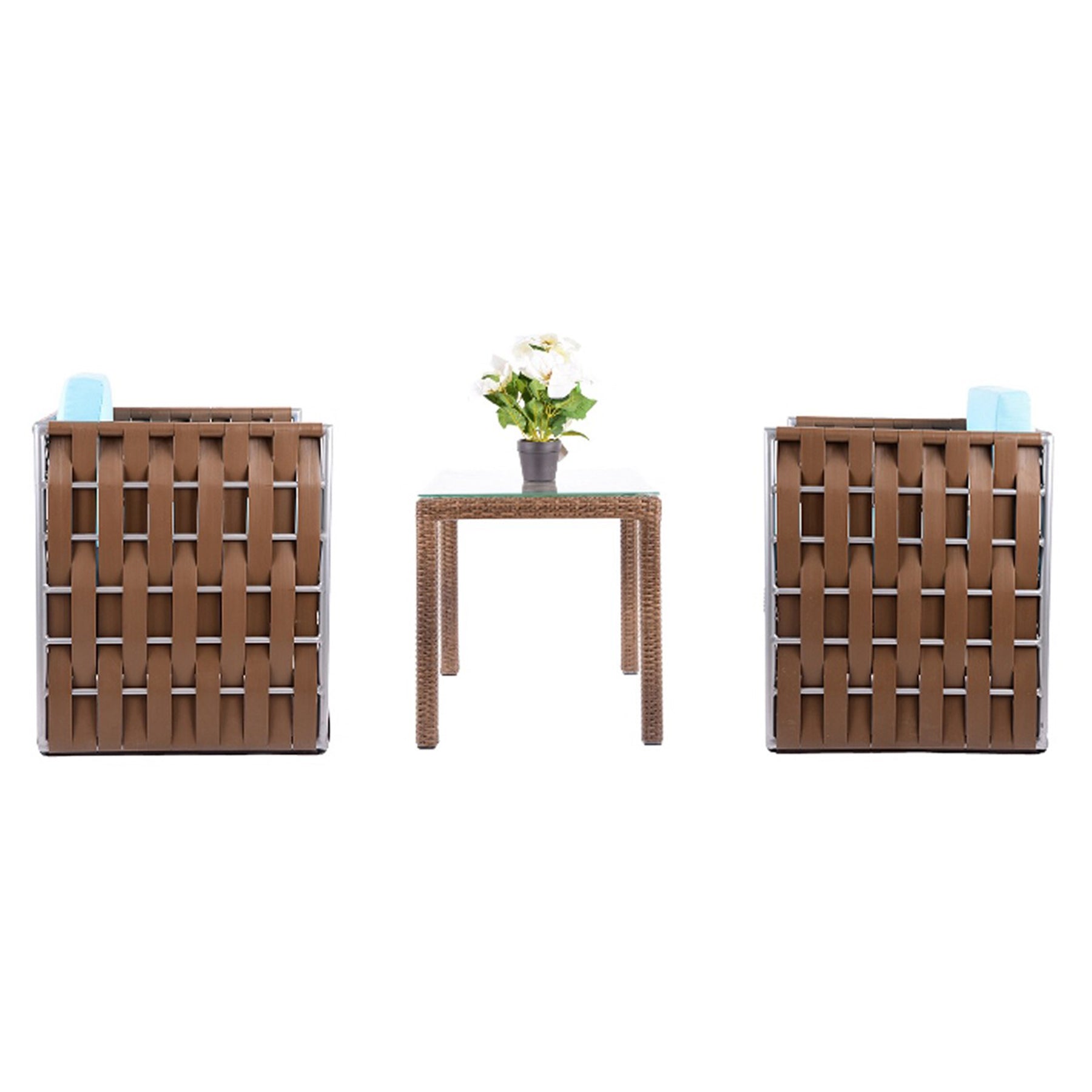 3PC Rattan Table And Chair - Light Brown
