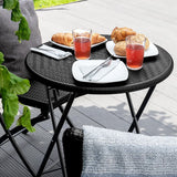 Folding Round Rattan Table - Black