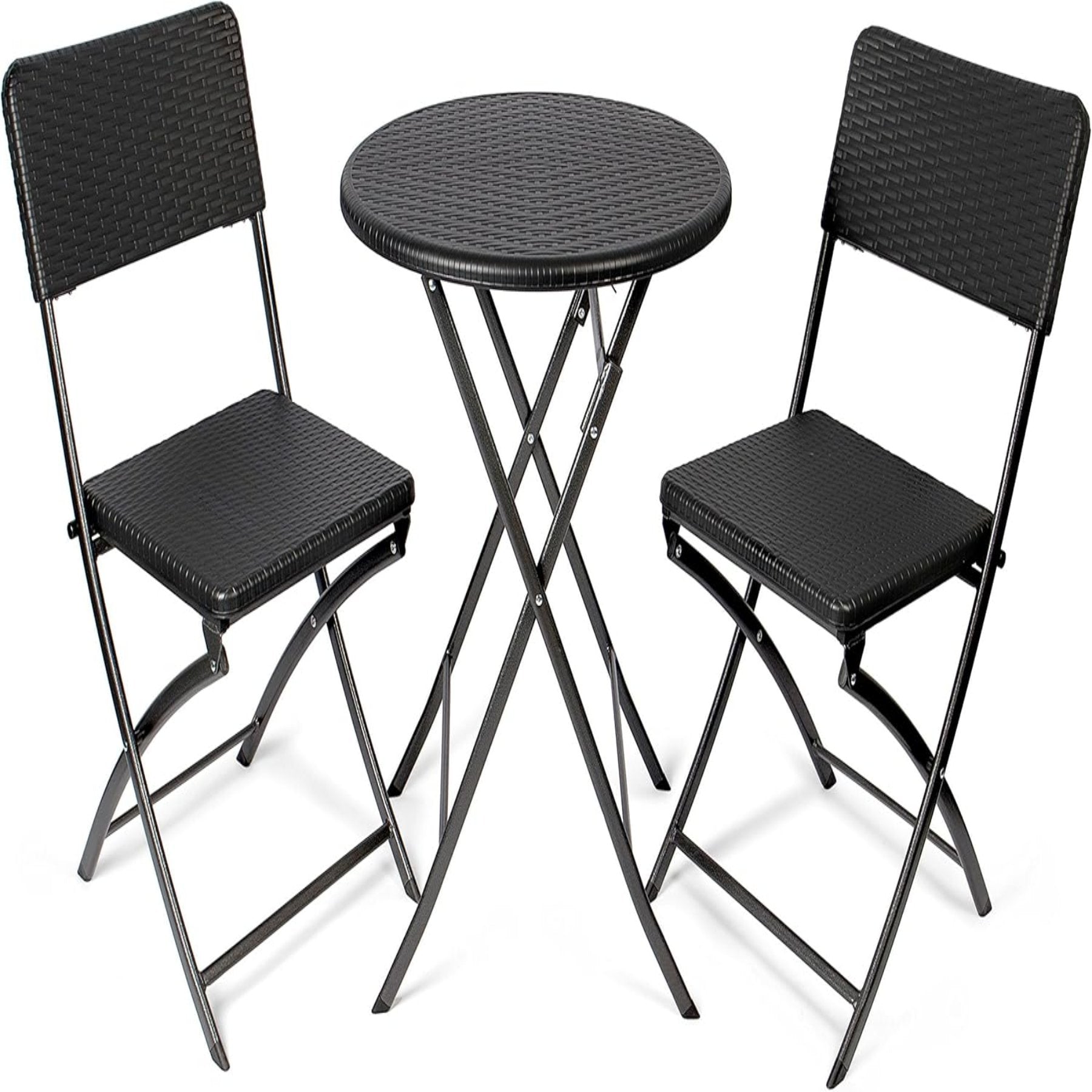 Folding Round Rattan Table - Black