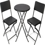 Folding Round Rattan Table - Black