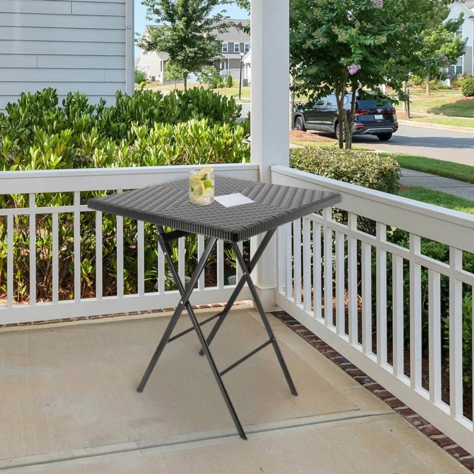 Folding Square Rattan Table - Black