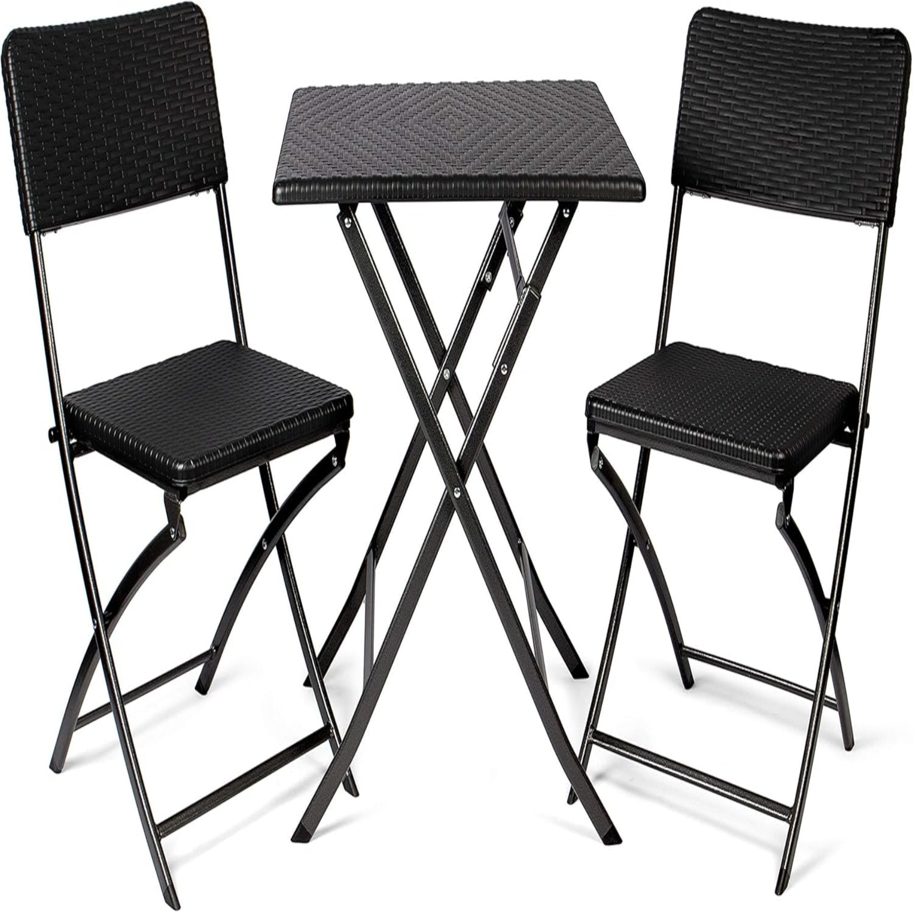 Folding Square Rattan Table - Black