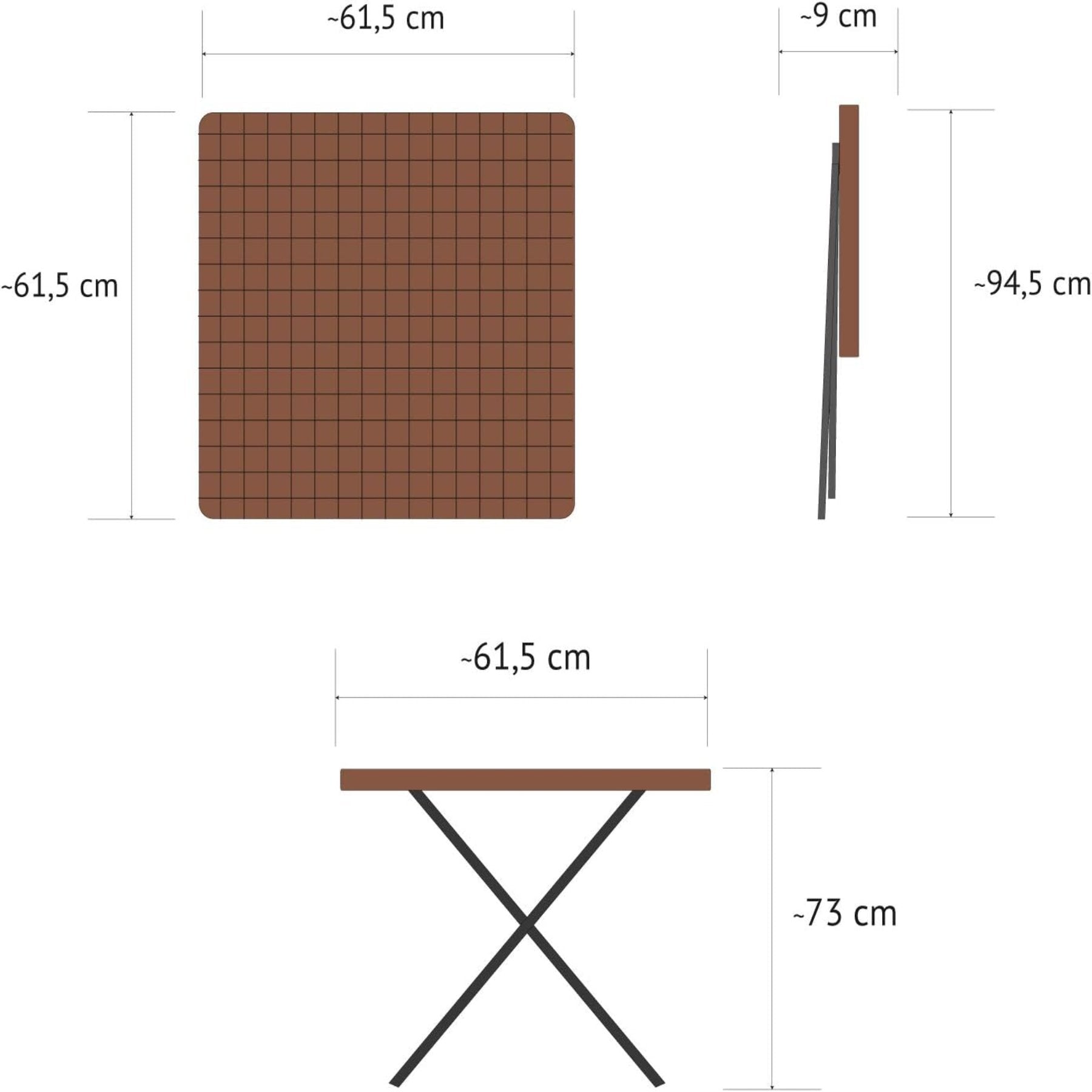 Folding Square Rattan Table - Brown