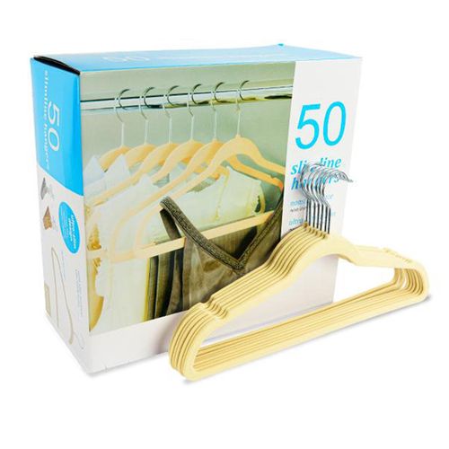 Velvet Slimline Hanger Set 50 Pcs, Beige