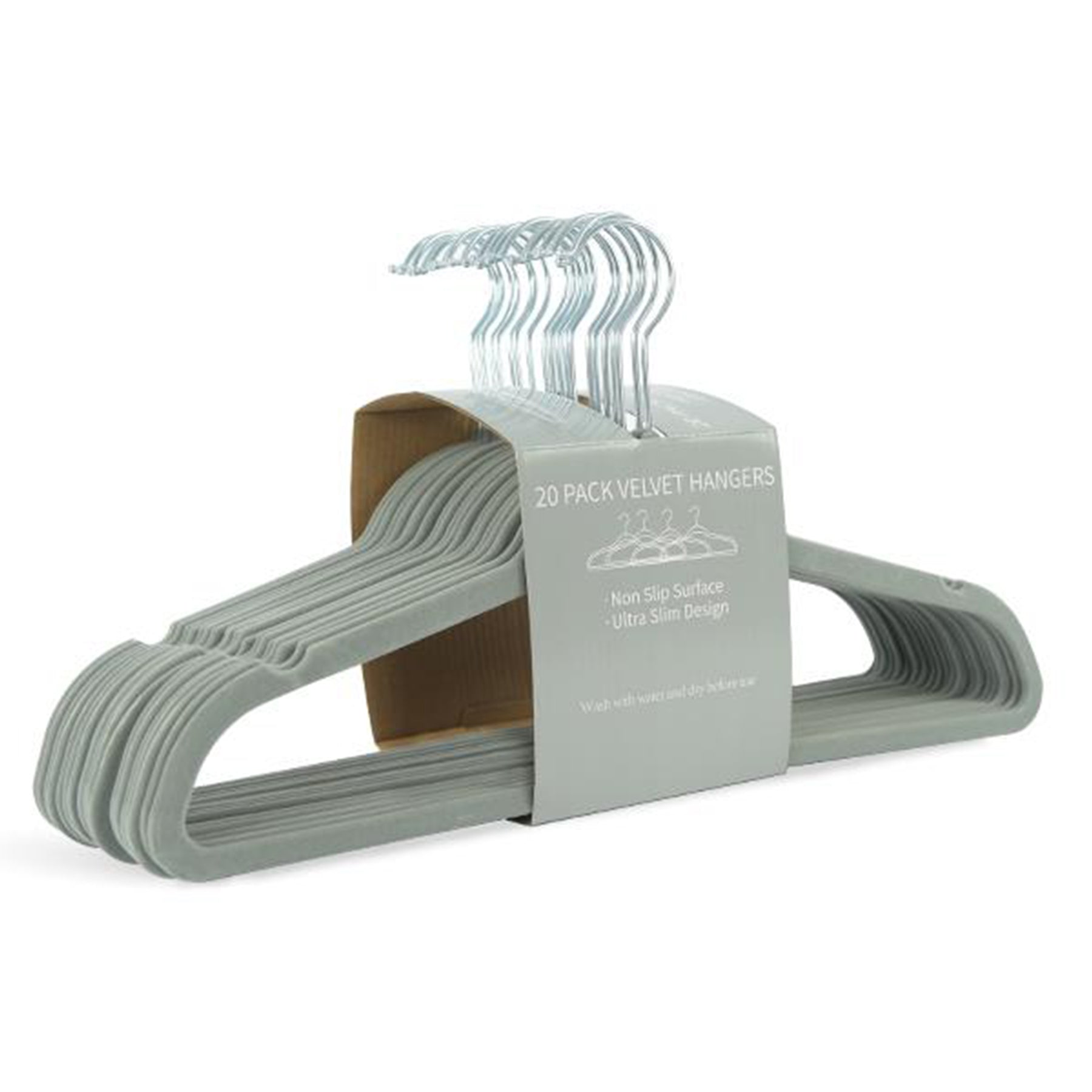 Velvet Slimline Hanger Set 20 Pcs, Grey