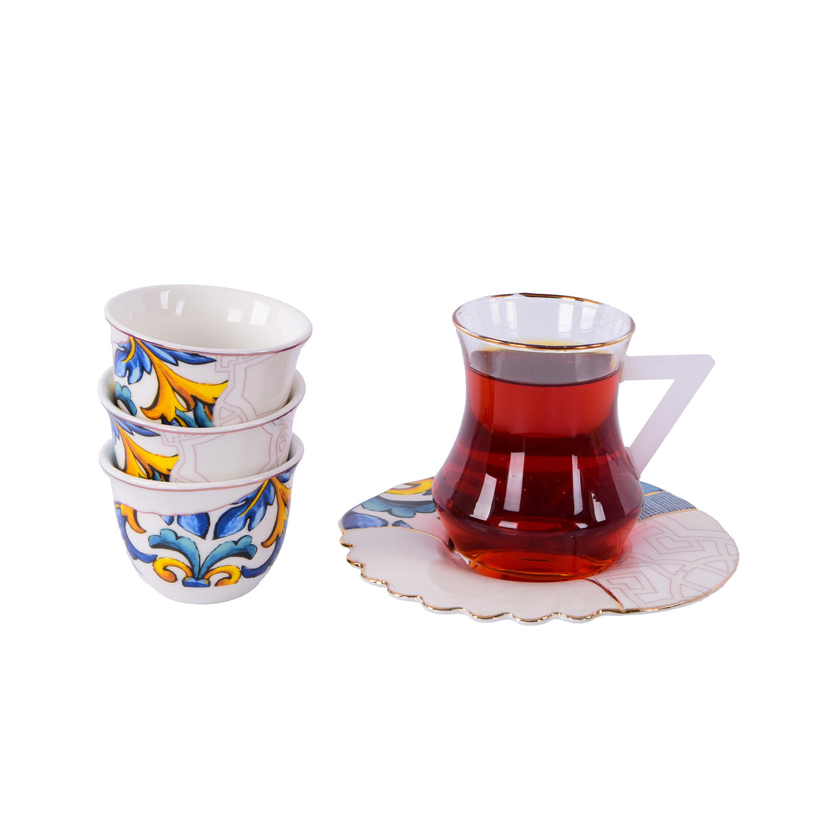 Tea & Coffee Set 18 Pcs - Blue & Yellow Color