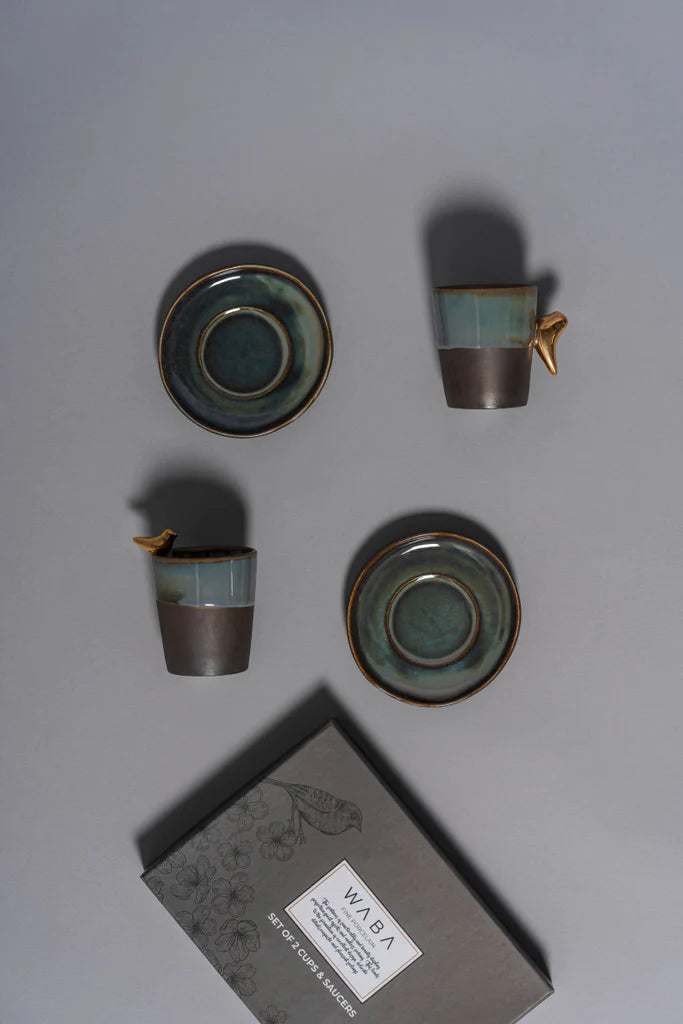 Coffee Set - Dark Green & Brown