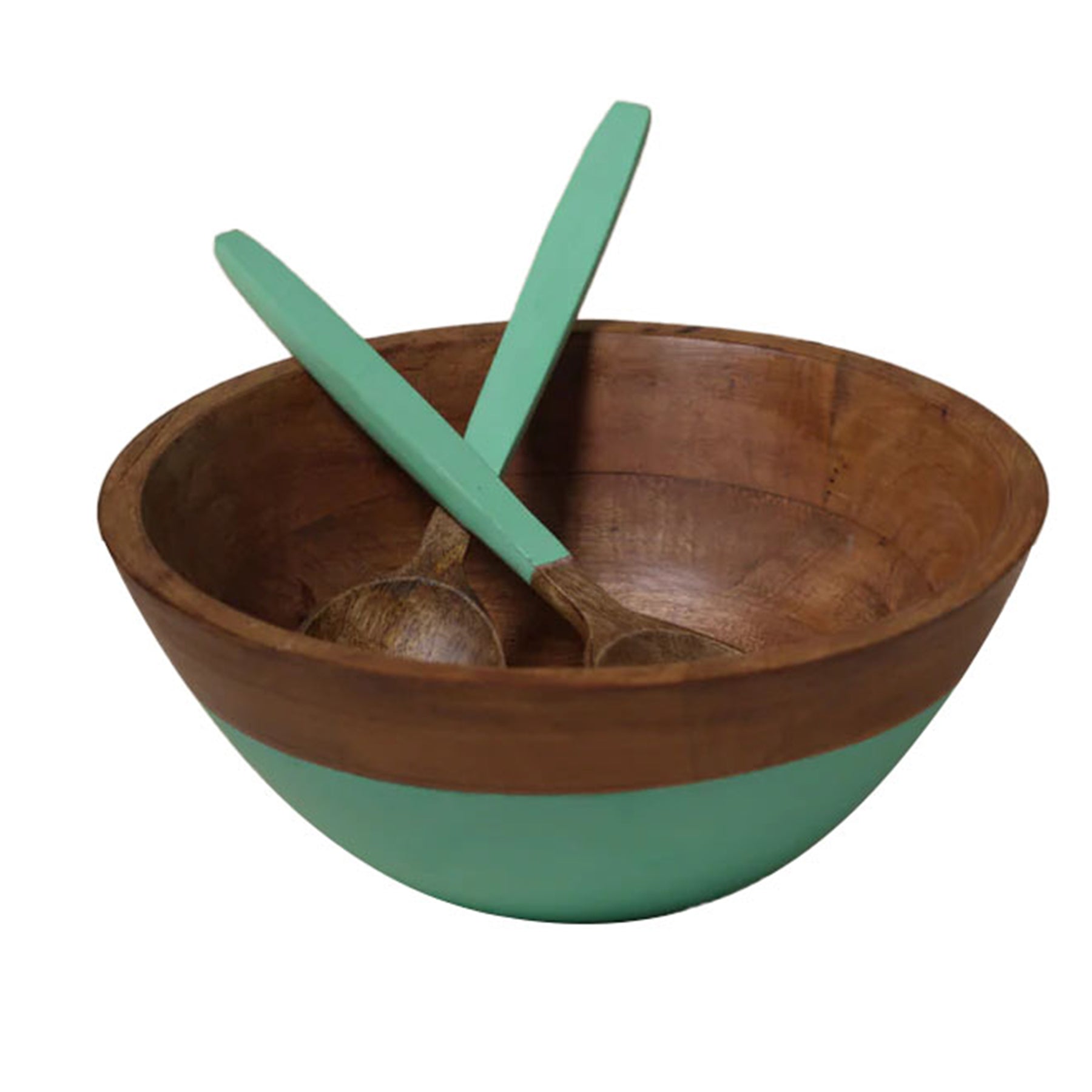 Wooden bowl Set 3 pieces - Brown & Green Color