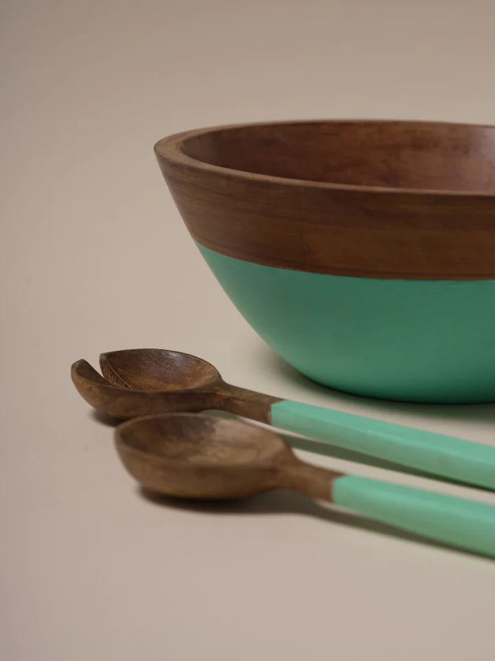 Wooden bowl Set 3 pieces - Brown & Green Color