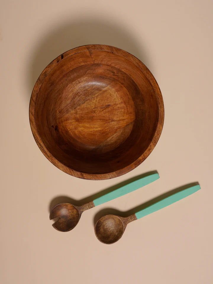 Wooden bowl Set 3 pieces - Brown & Green Color