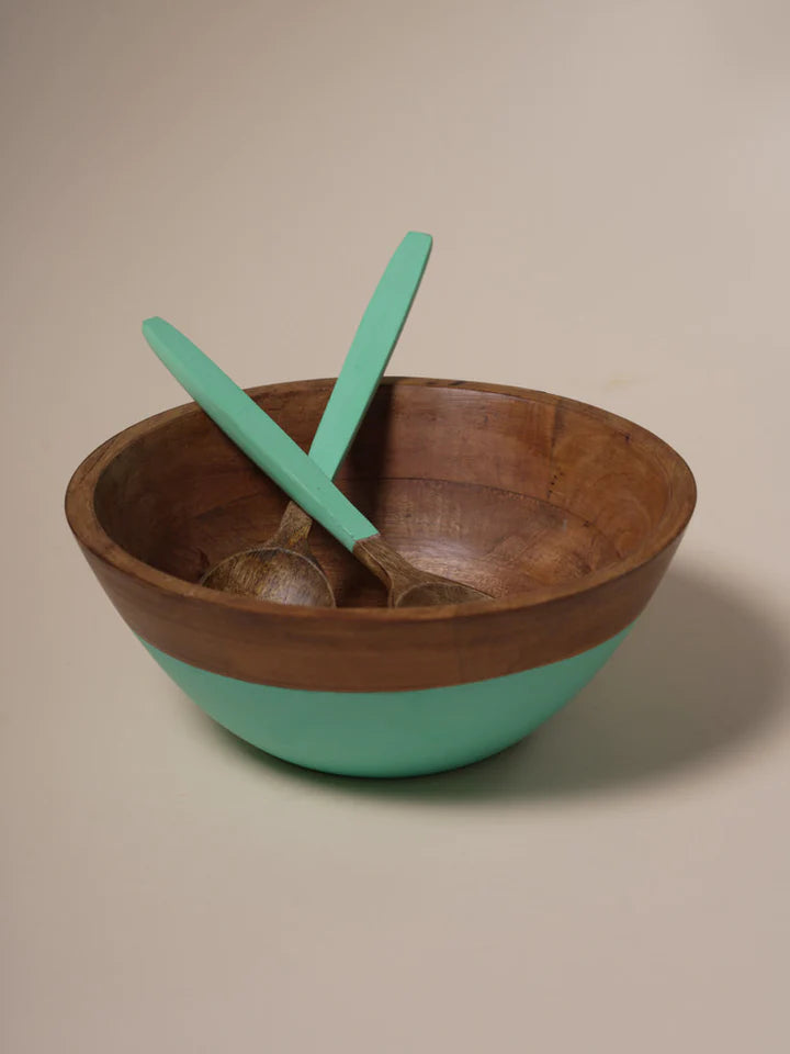 Wooden bowl Set 3 pieces - Brown & Green Color