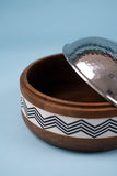 Wooden Bowl With Steel Lid - Brown & Silver Color