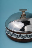 Wooden Bowl With Steel Lid - Brown & Silver Color