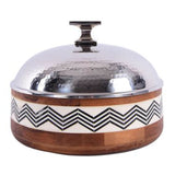 Wooden Bowl With Steel Lid - Brown & Silver Color