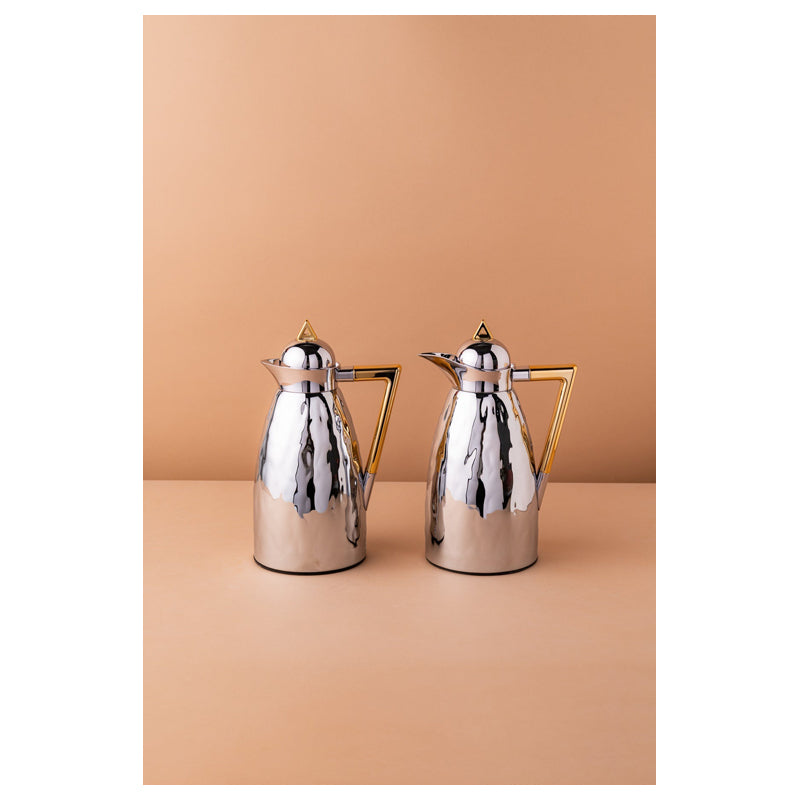 Waba Aliaa Flask Set 2 Pcs 1L -Shiny Silver-Gold Handle