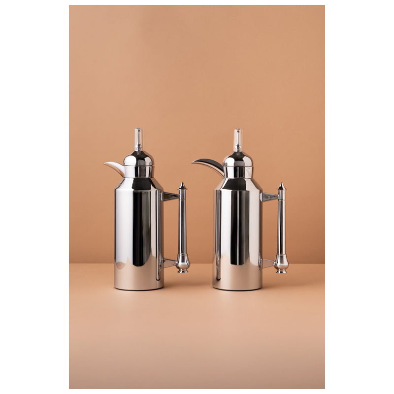 Waba Amjaad Flask Set 2 Pcs 1L-Full Shiny Silver