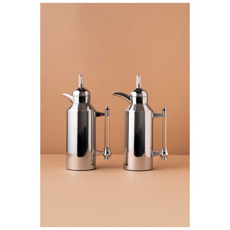 Waba Amjaad Flask Set 2 Pcs 1L-Shiny Silver / Transparent Handle