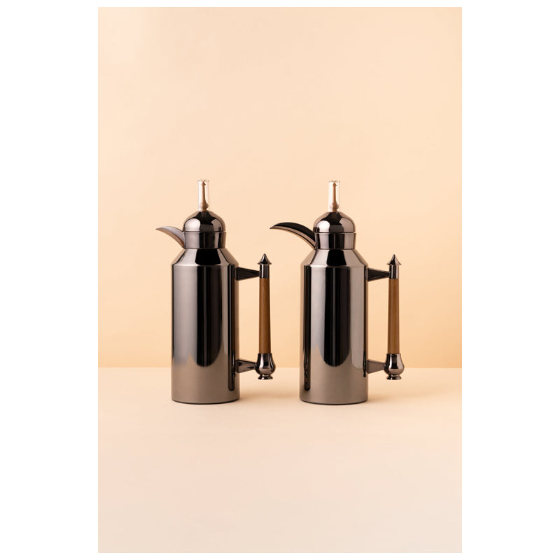 Waba Amjaad Flask Set 2 Pcs 1L-Black Nickel / Wooden Handle