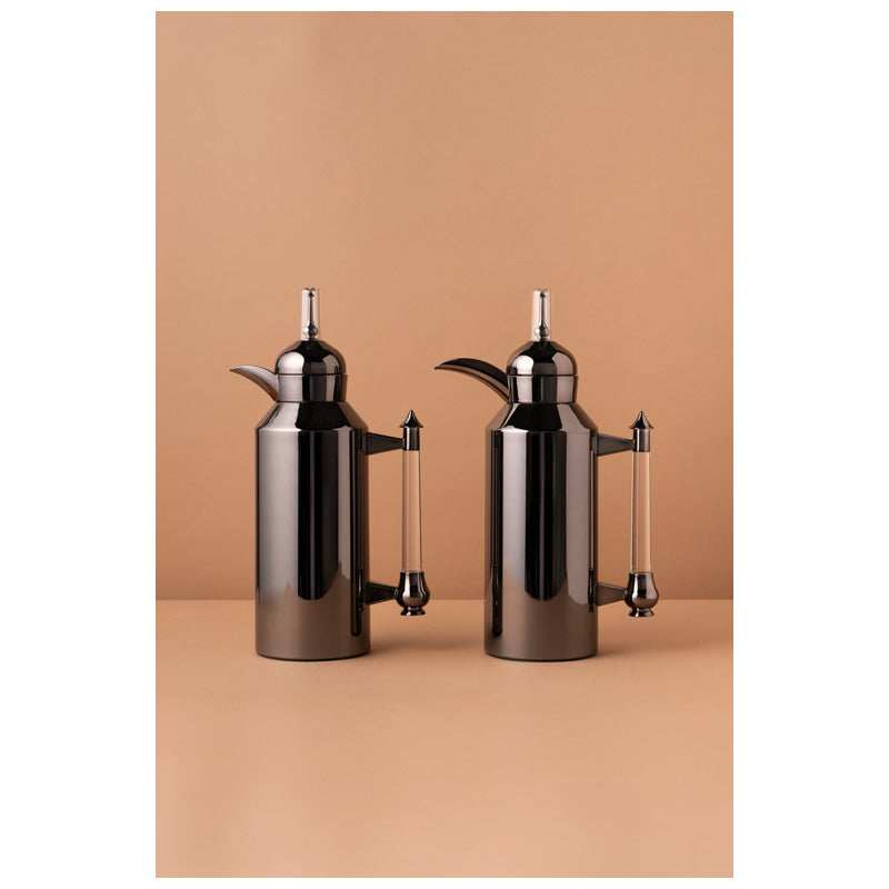 Waba Amjaad Flask Set 2 Pcs 1L-Black Nickel / Transparent Handle